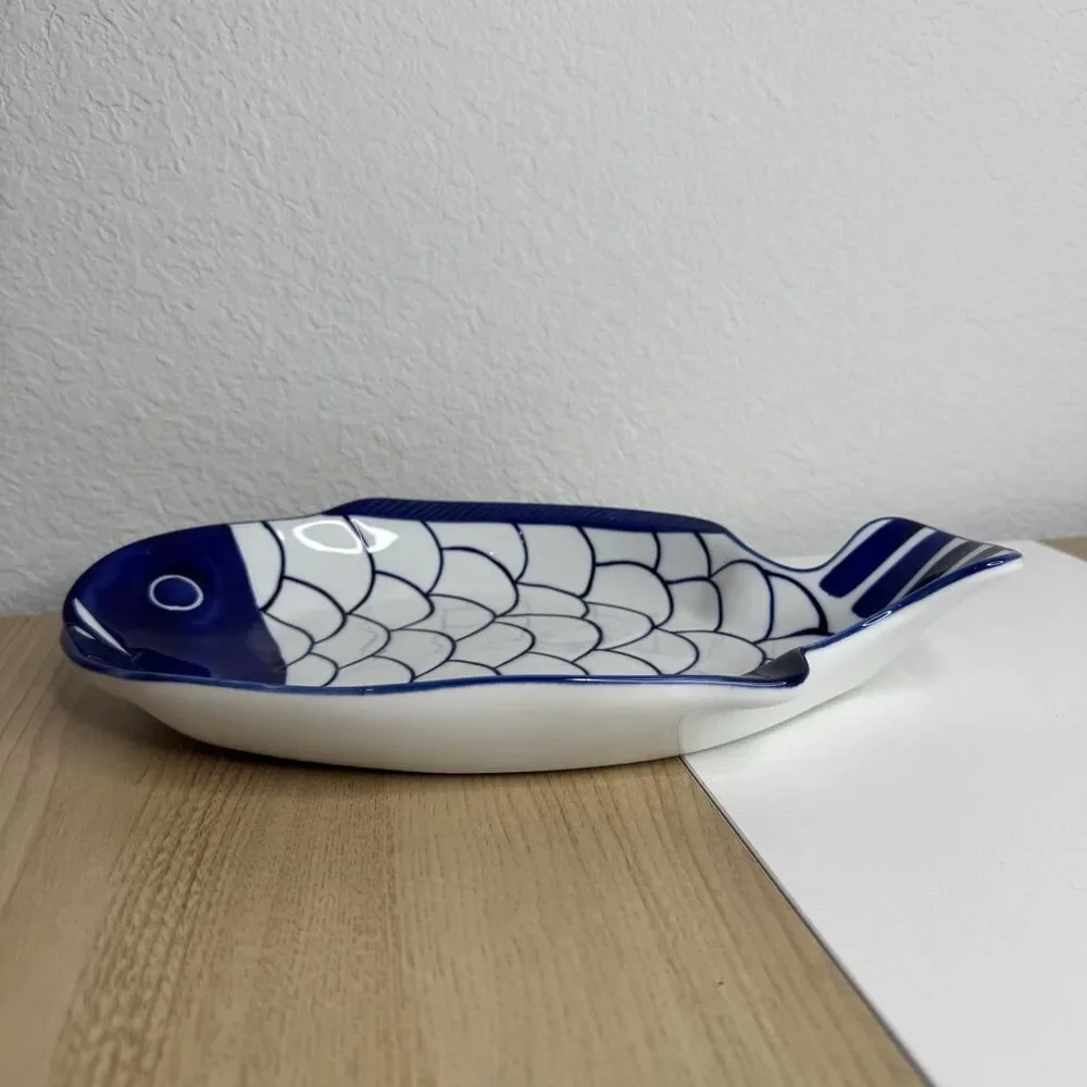 Dansk Arabesque Fish Deep Dish/Bowl Platter  Blue and White 11”